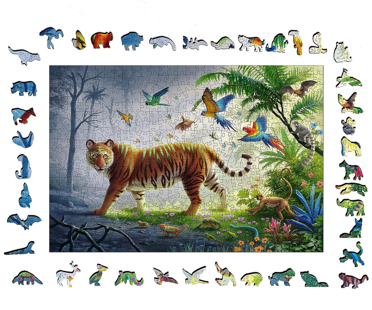 Дървен пъзел Ravensburger 500 части – Тигър в джунглата