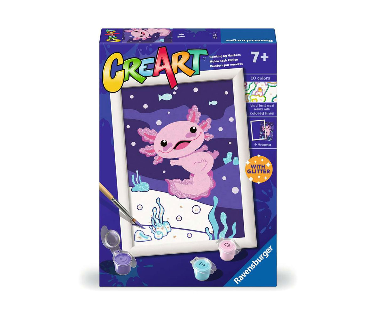 Рисуване по номера Ravensburger CreArt – Аксолотъл с брокат