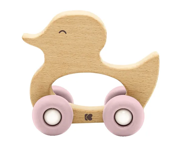 Играчка дървена с чесалка Duck Pink