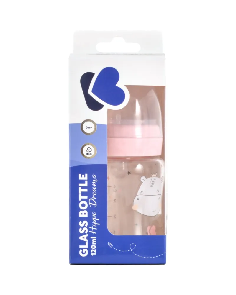 Шише стъклено 120мл Hippo Dreams Pink