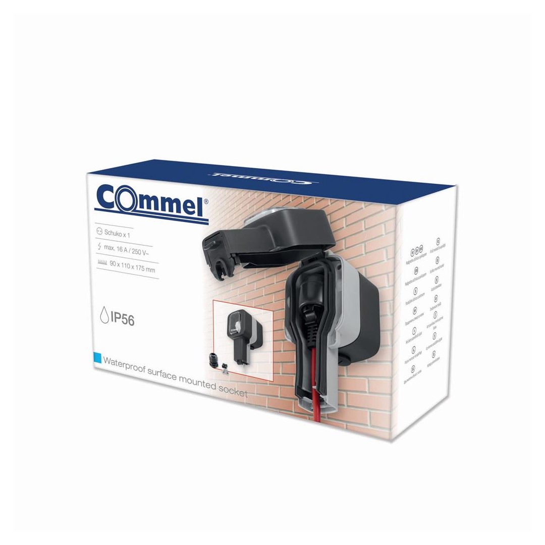 Контакт шуко за открит монтаж IP56 при включен консуматор цвят Антрацит Commel