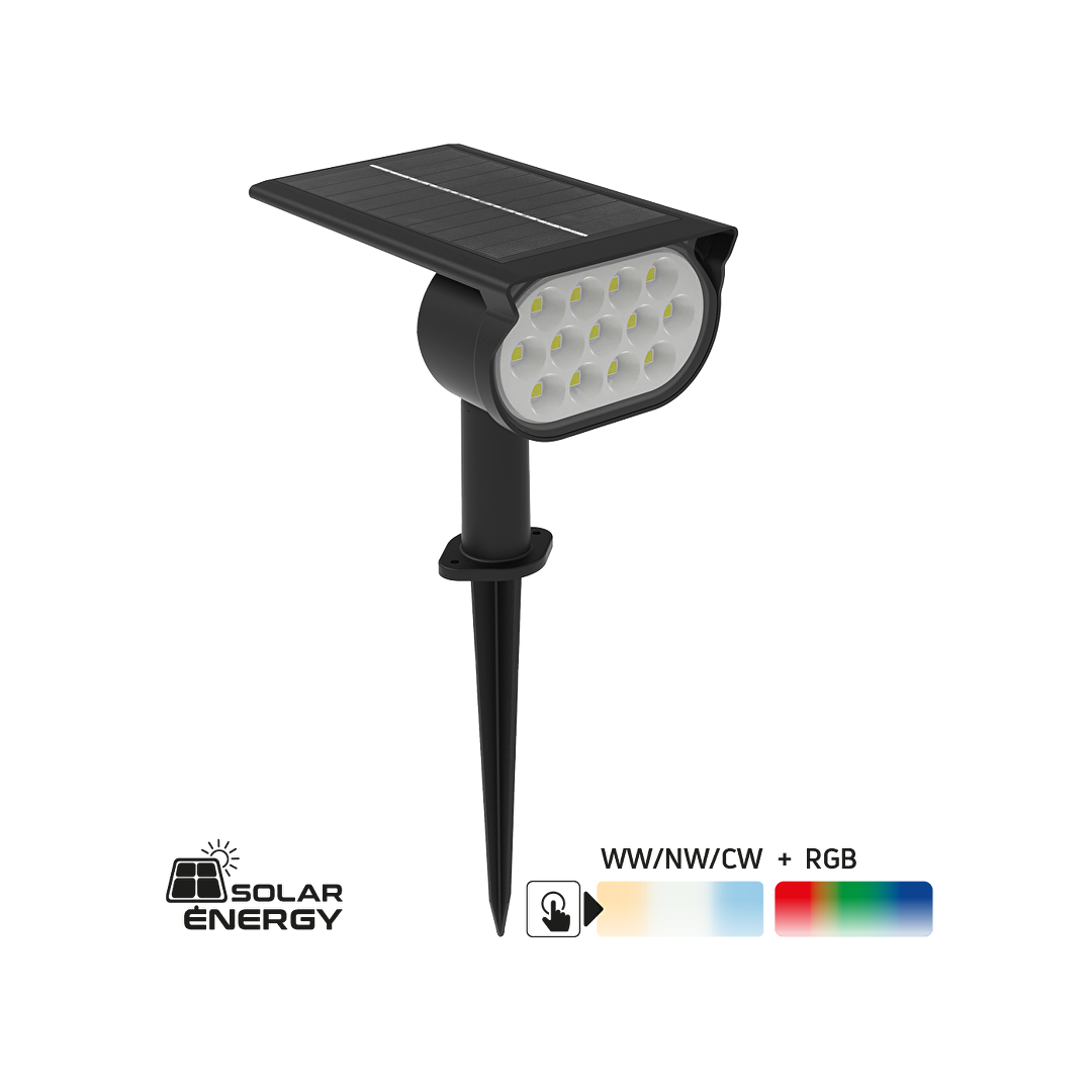 Соларно LED осветителено тяло за градина/стена CCT+RGB, 90°, IP65