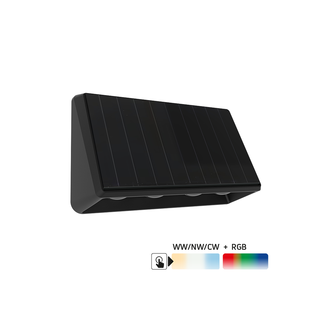 Соларно LED осветителено тяло за стена CCT+RGB, 60°, IP65