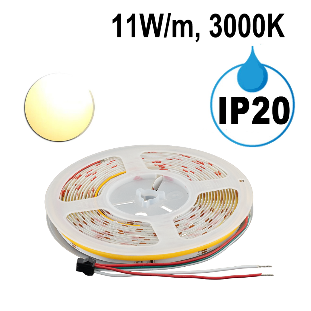 Дигитална „БЯГАЩА“ LED лента едноцветна 11W/m, 3000K, IC WS2811, 24V DC, 10 pixels/m, COB, 5m, IP20