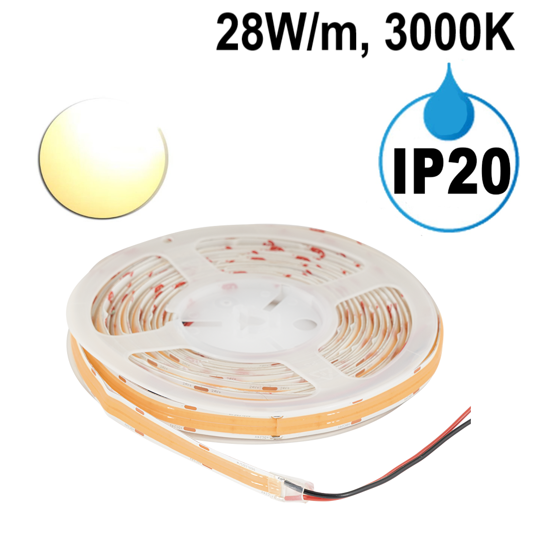 Професионална LED лента 28W/m, 130lm/W, 3000K, 24V DC, 960 LEDs/m, COB, IP20