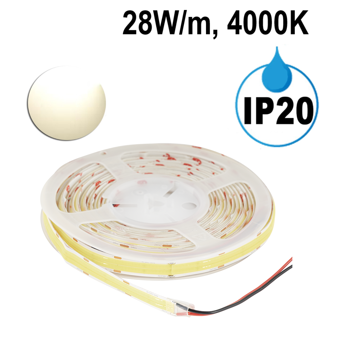 Професионална LED лента 28W/m, 4000K, 24V DC, 960 LEDs/m, COB, IP20