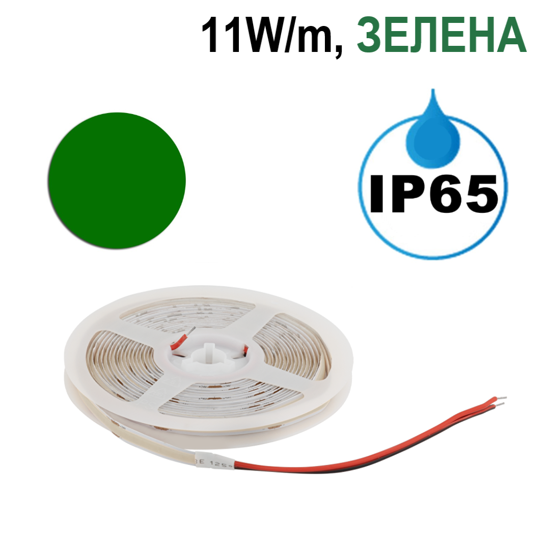 Професионална LED лента 11W/m, зелена, 24V DC, 480 LEDs/m, COB, IP65