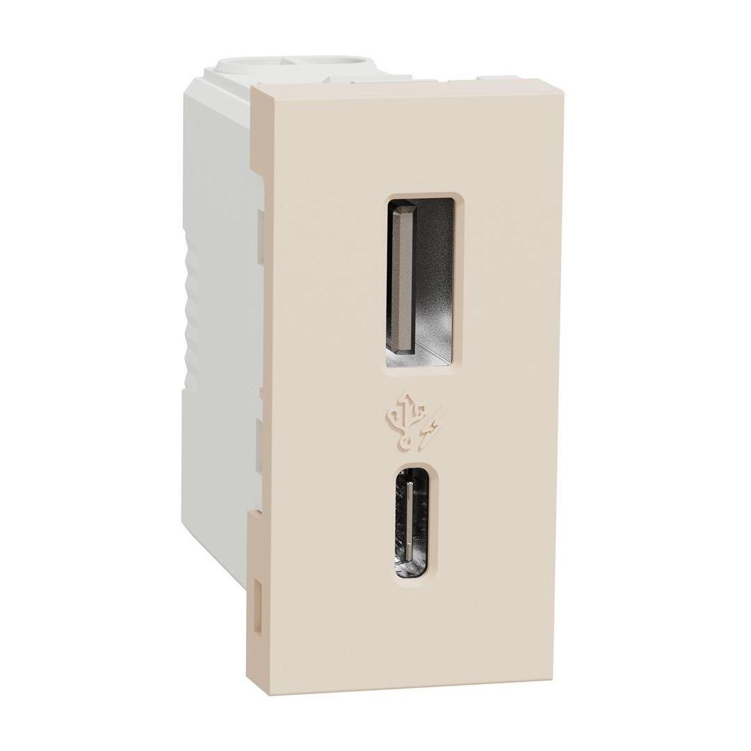 Розетка 2хUSB за зареждане тип A+C 2.4A 12W 1 мод. цвят Крем Unica SE