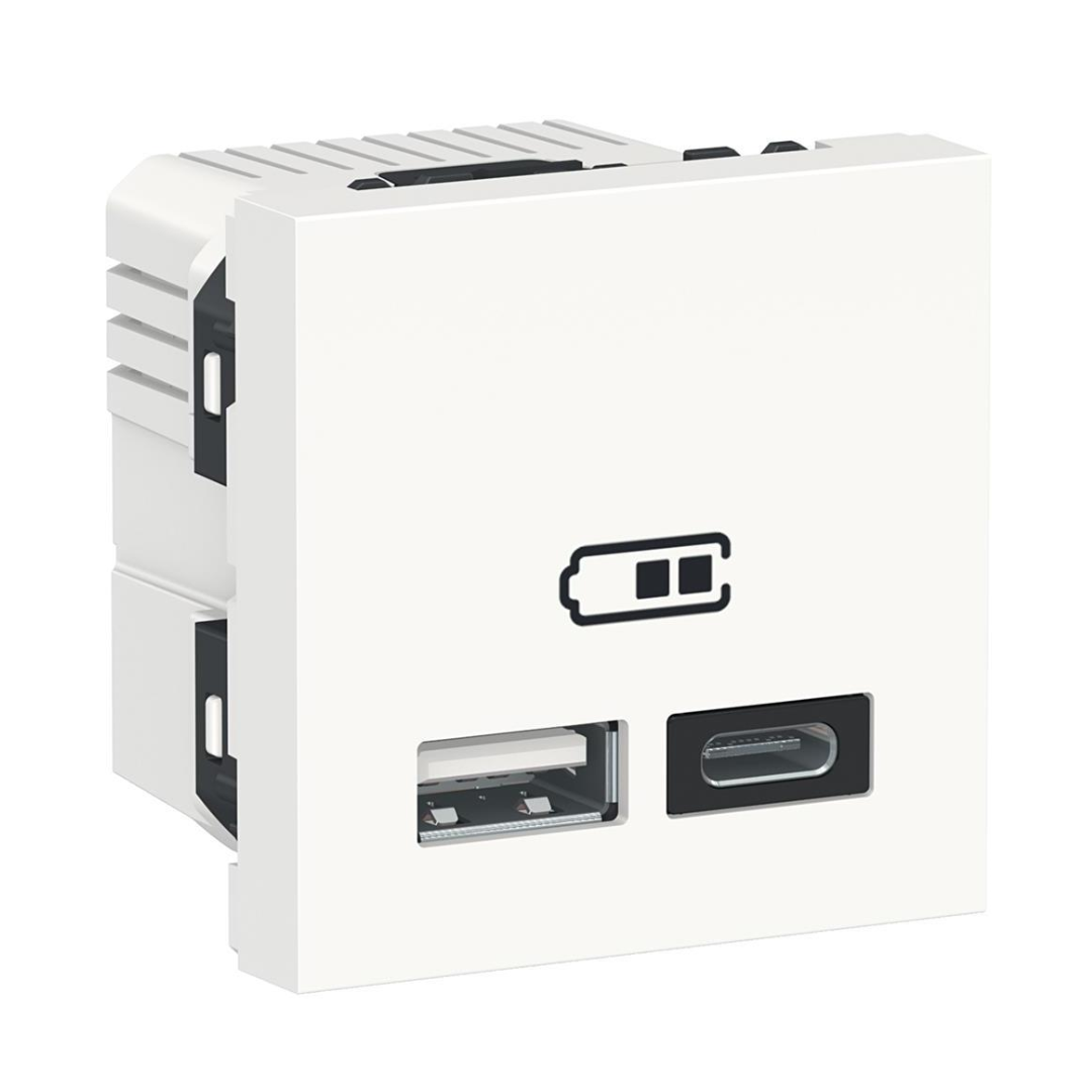 Розетка 2хUSB за зареждане тип A+C 2.4A 12W 2 мод. цвят Бял Unica SE