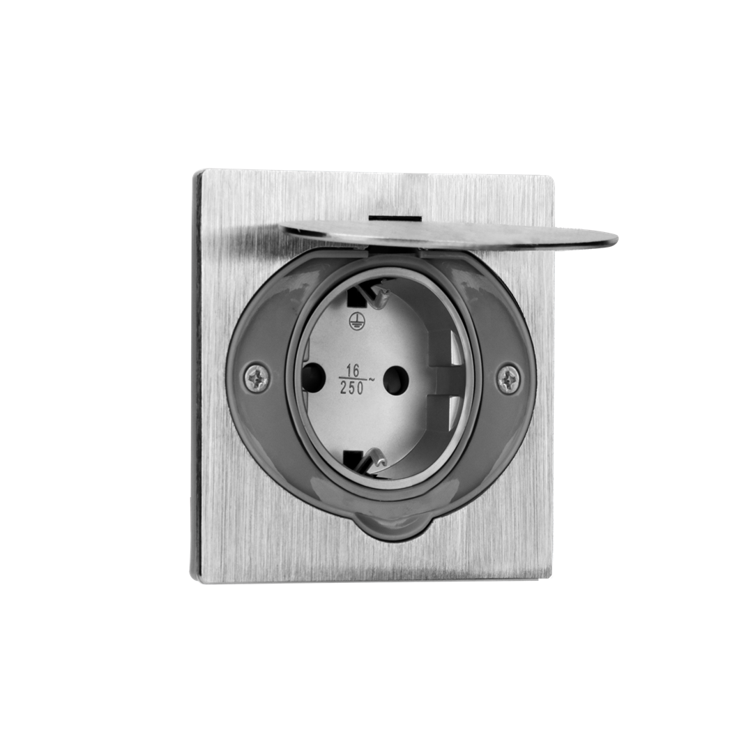 Контакт шуко IP44, цвят стомана, Ø60mm, ORNO
