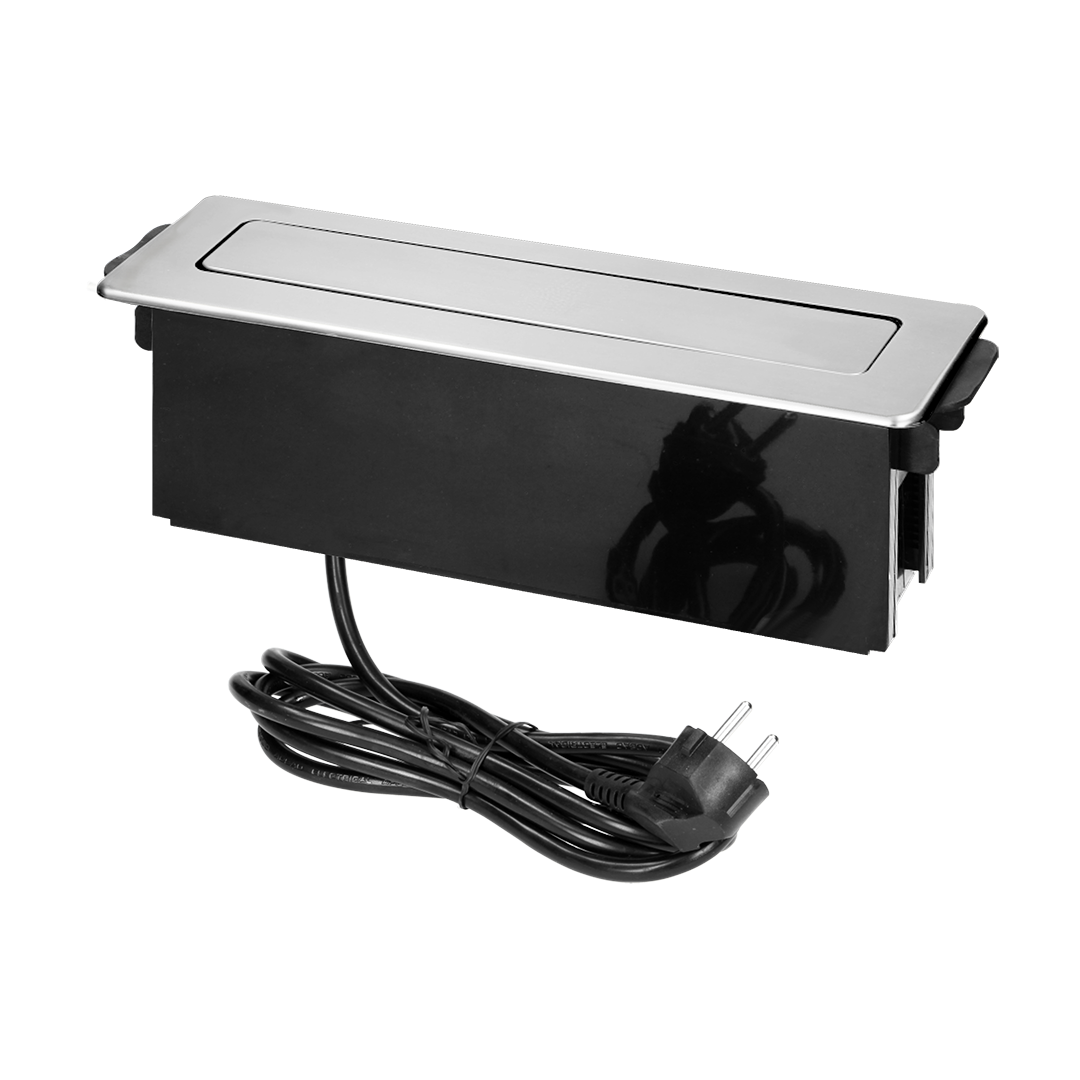 Мебелна кутия Pop-Up, с контакти 3х шуко, 2х USB тип A+C, кабел 2m, 273x65x93mm, цвят ИНОКС, ORNO