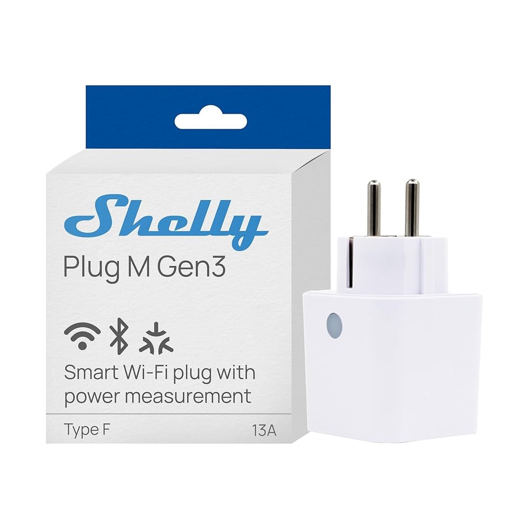 Адаптер Smart за контакт 1х Шуко 13A с мерител Shelly Plug M Gen3