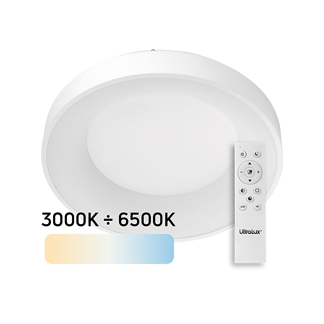 LED димираща CCT плафониера с дистанционно управление, max. 72W, 3000K-6500К