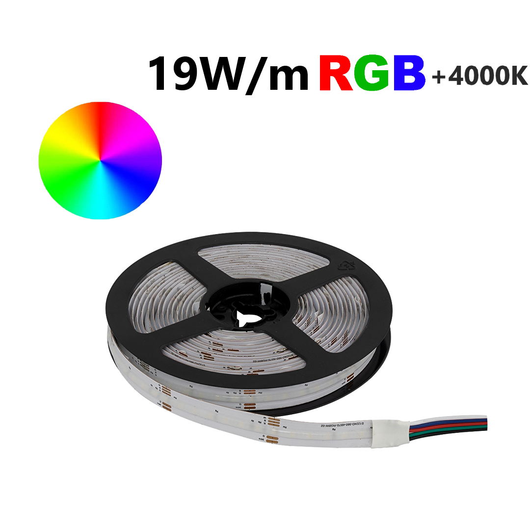Професионална LED лента 19W/m, RGB+4000К, 24V DC, COB, 5m, IP20