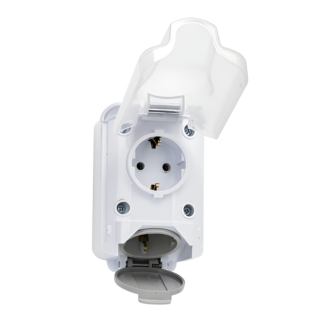 Контакт за открит монтаж, Двоен, 16A, 250V, IP44, Бял