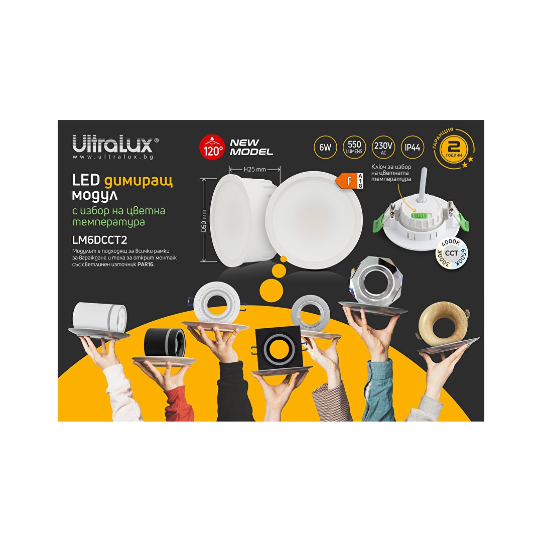 LED димиращ модул 6W, 3000K/4000K/6500K, 220-240V AC, IP44, 120°