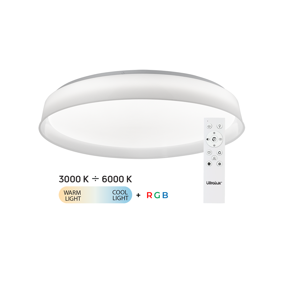 LED димираща ССТ плафониера с дистанционно управление бял, 28W+5W, 3000K-6000К+RGB, 220-240V AC, кръг, IP20