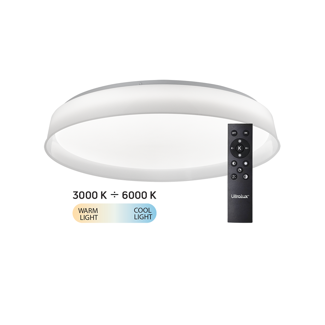LED димираща ССТ плафониера с дистанционно управление бял, max.72W, 3000K-6000К, 220-240V AC, кръг, IP20