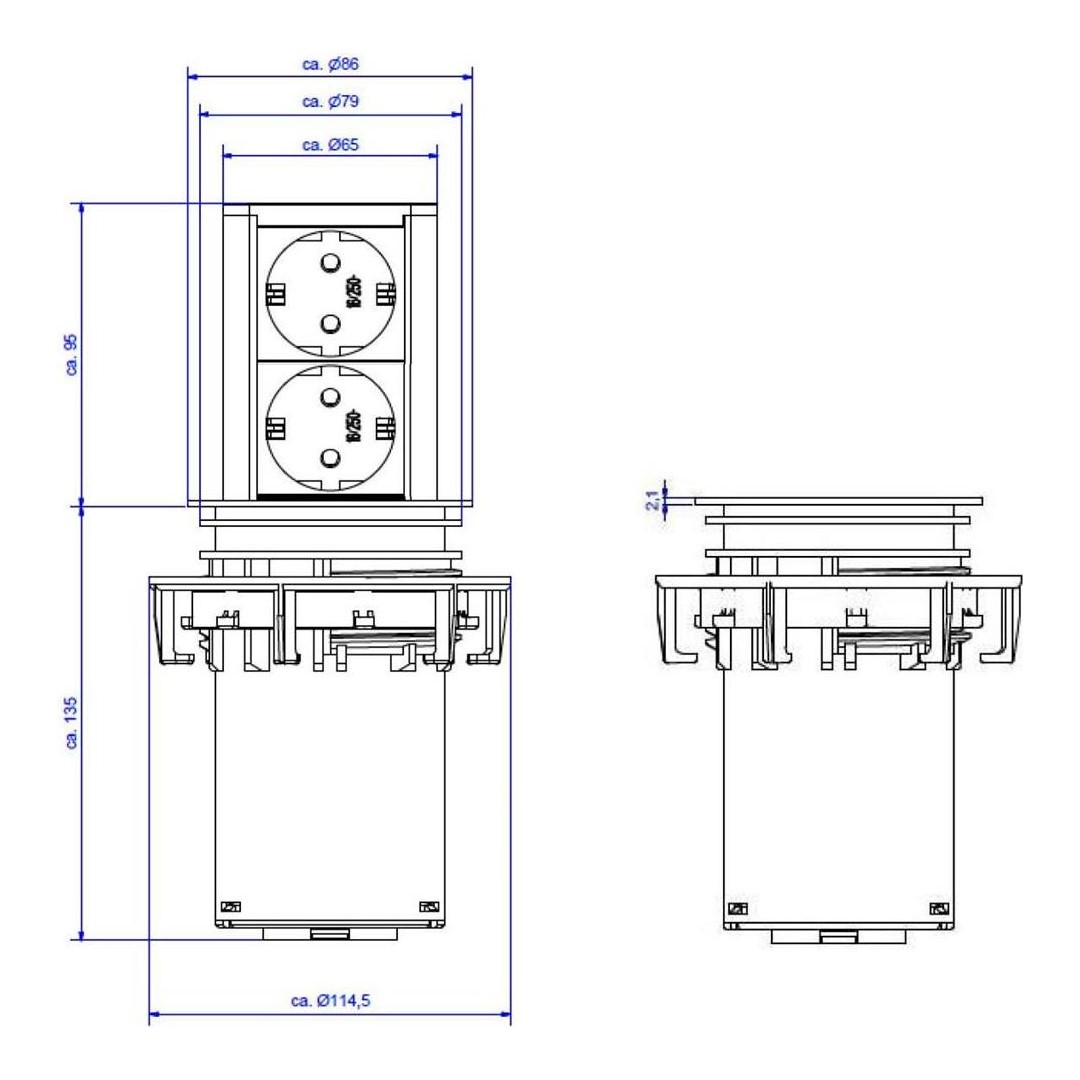 Модул ELEVATOR с 2х Шуко, с кабел 2м, цвят Черен, Bachmann