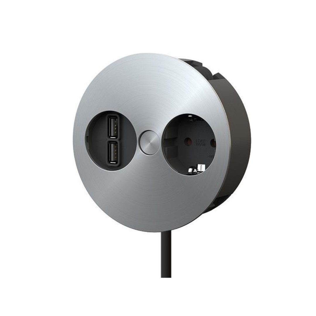 Модул TWIST с 1х Шуко и USB тип A+A, с кабел 2м, цвят Инокс, Bachmann