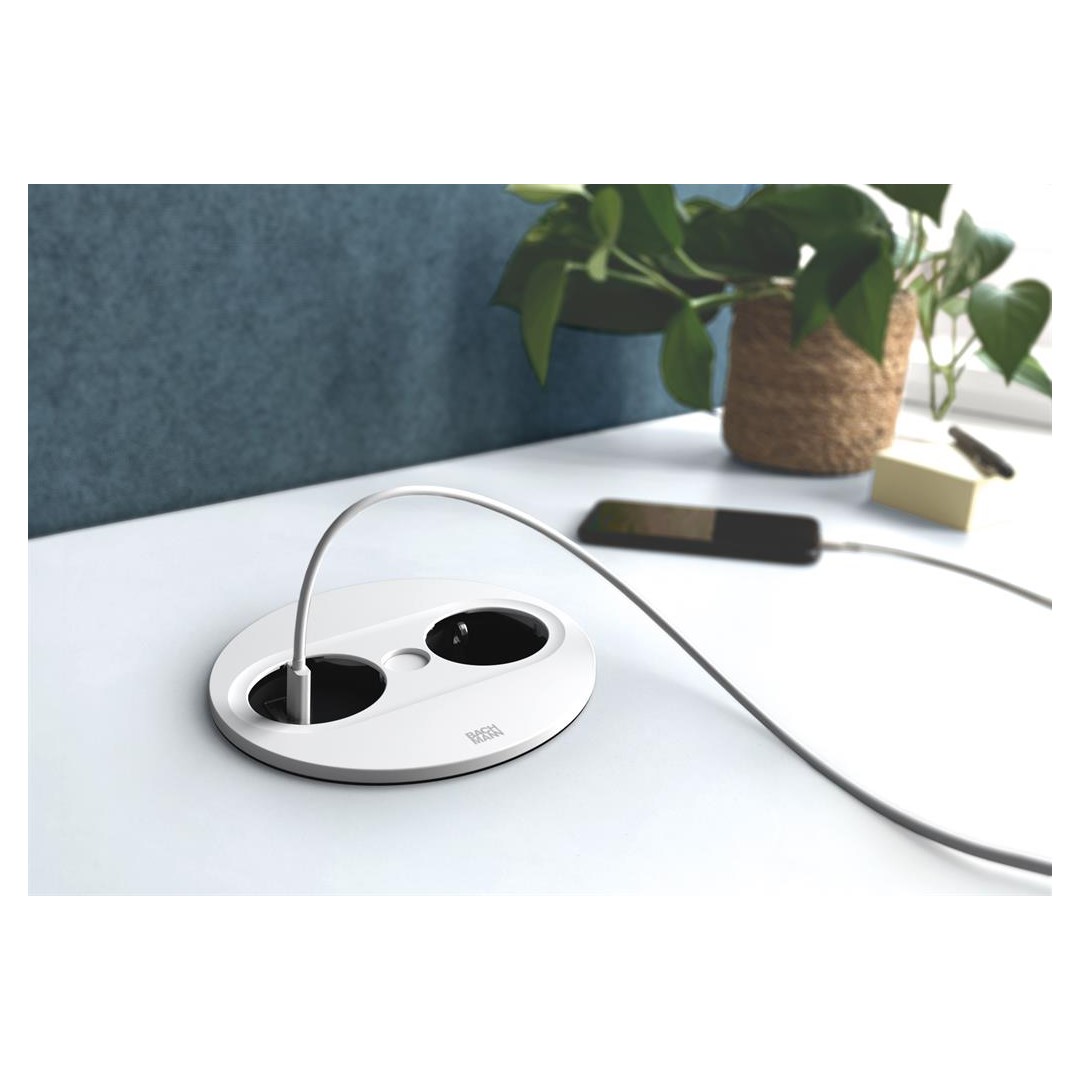 Модул TWIST 2 КРЪГЪЛ с 1х Шуко и USB тип A+C, с кабел 2м, цвят Бял, Bachmann