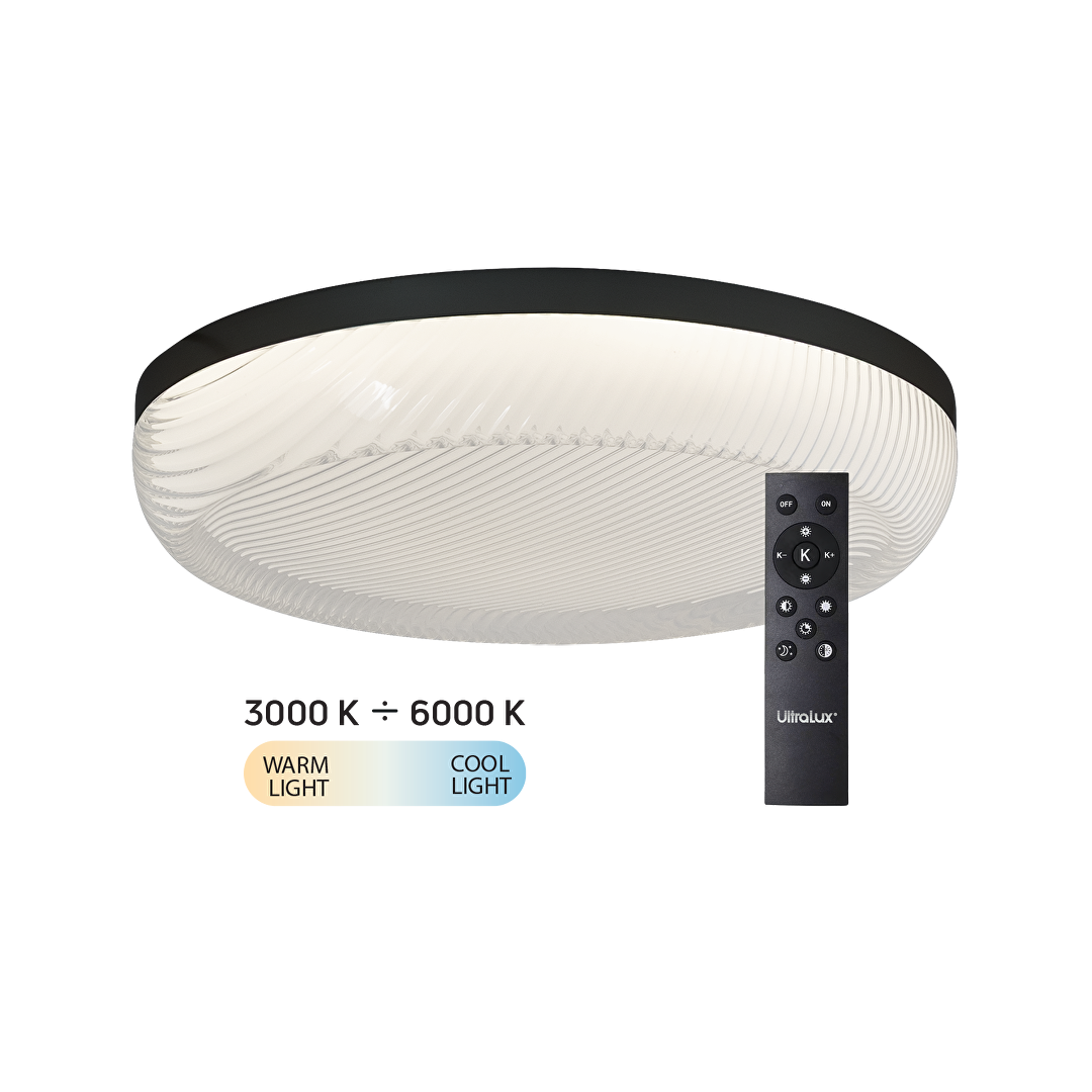LED димираща ССТ плафониера с дистанционно управление, черен, max.72W, 3000K-6000К, 220-240V AC, кръг, IP20