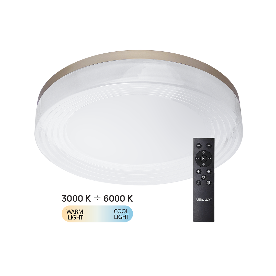 LED димираща ССТ плафониера с дистанционно управление, злато, max.72W, 3000K-6000К, 220-240V AC, кръг, IP20