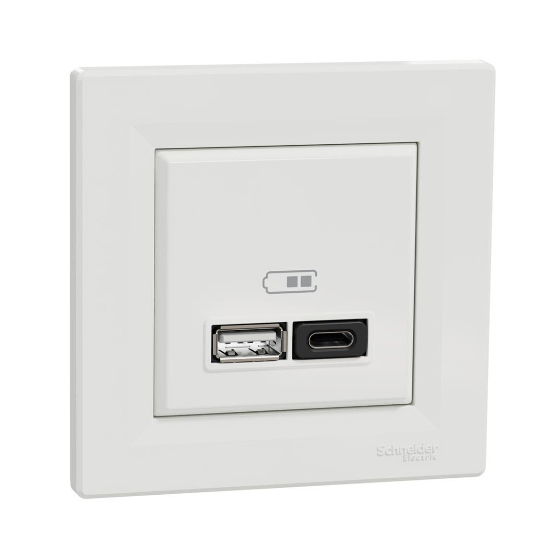 Розетка 2хUSB за зареждане тип A+C Power Delivery 45W моноблок цвят Бял Asfora SE