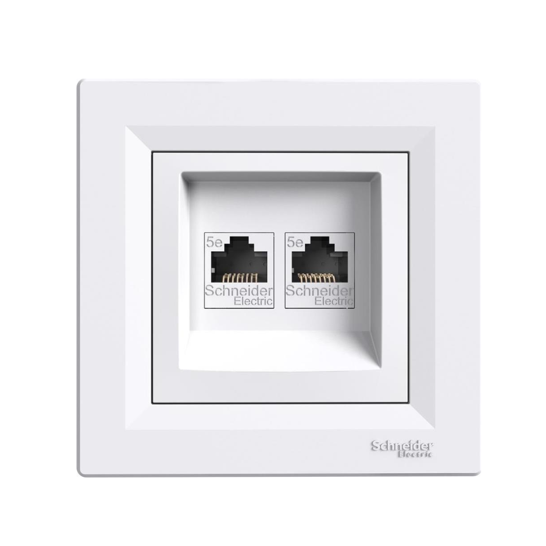 Розетка 2xRJ45 UTP cat.5e моноблок цвят Бял Asfora SE