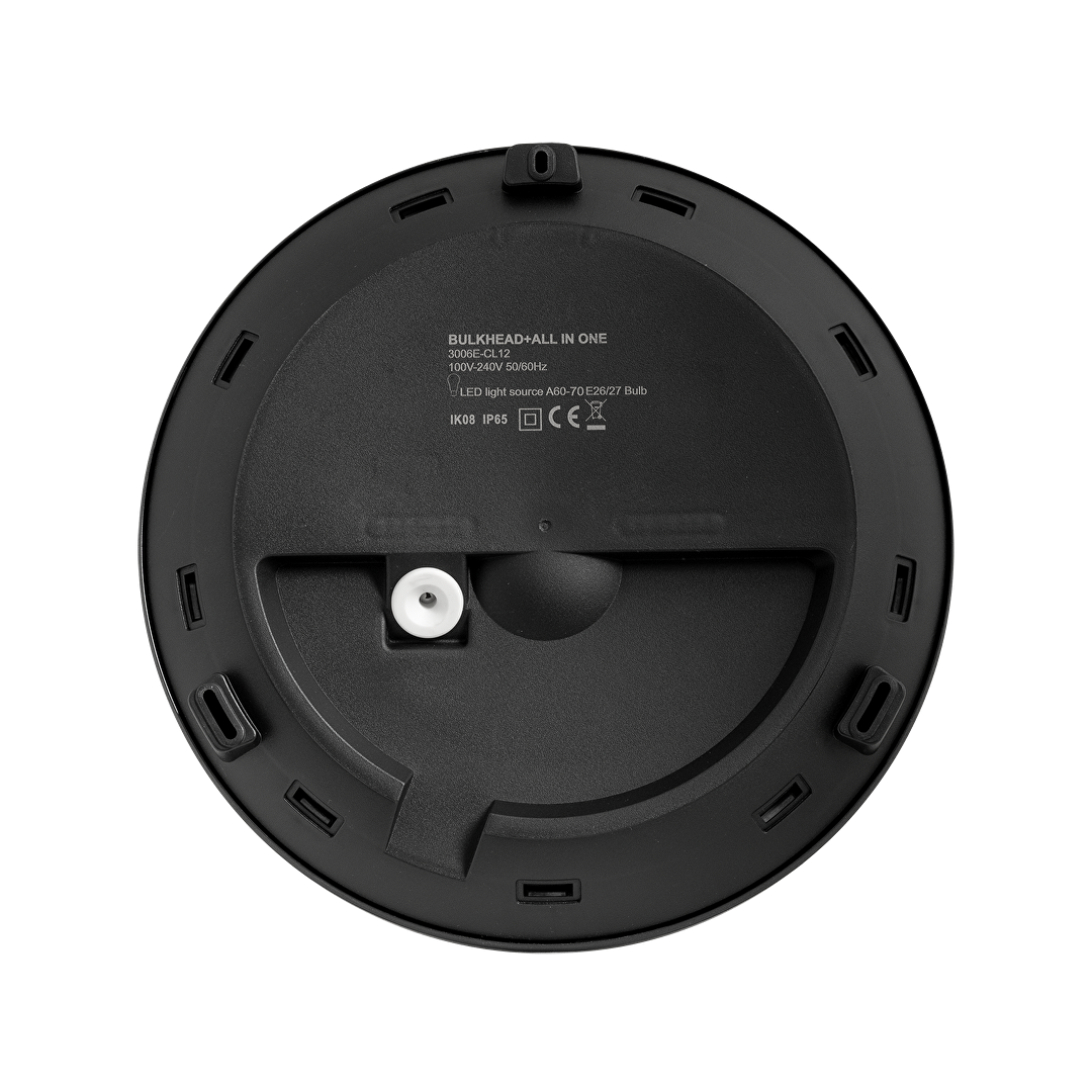 LED Плафониера, кръг, черна рамка, Е27, 220-240V AC, IK08, IP65