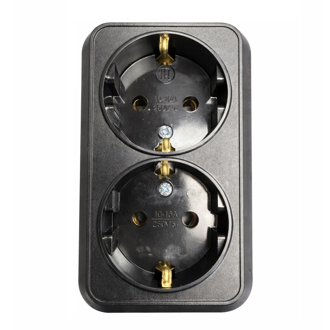 Контакт за открит монтаж, Двоен, 16A, 250V, Черен