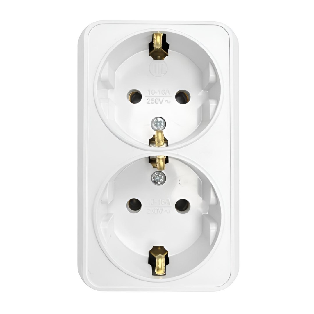 Контакт за открит монтаж, Двоен, 16A, 250V, Бял
