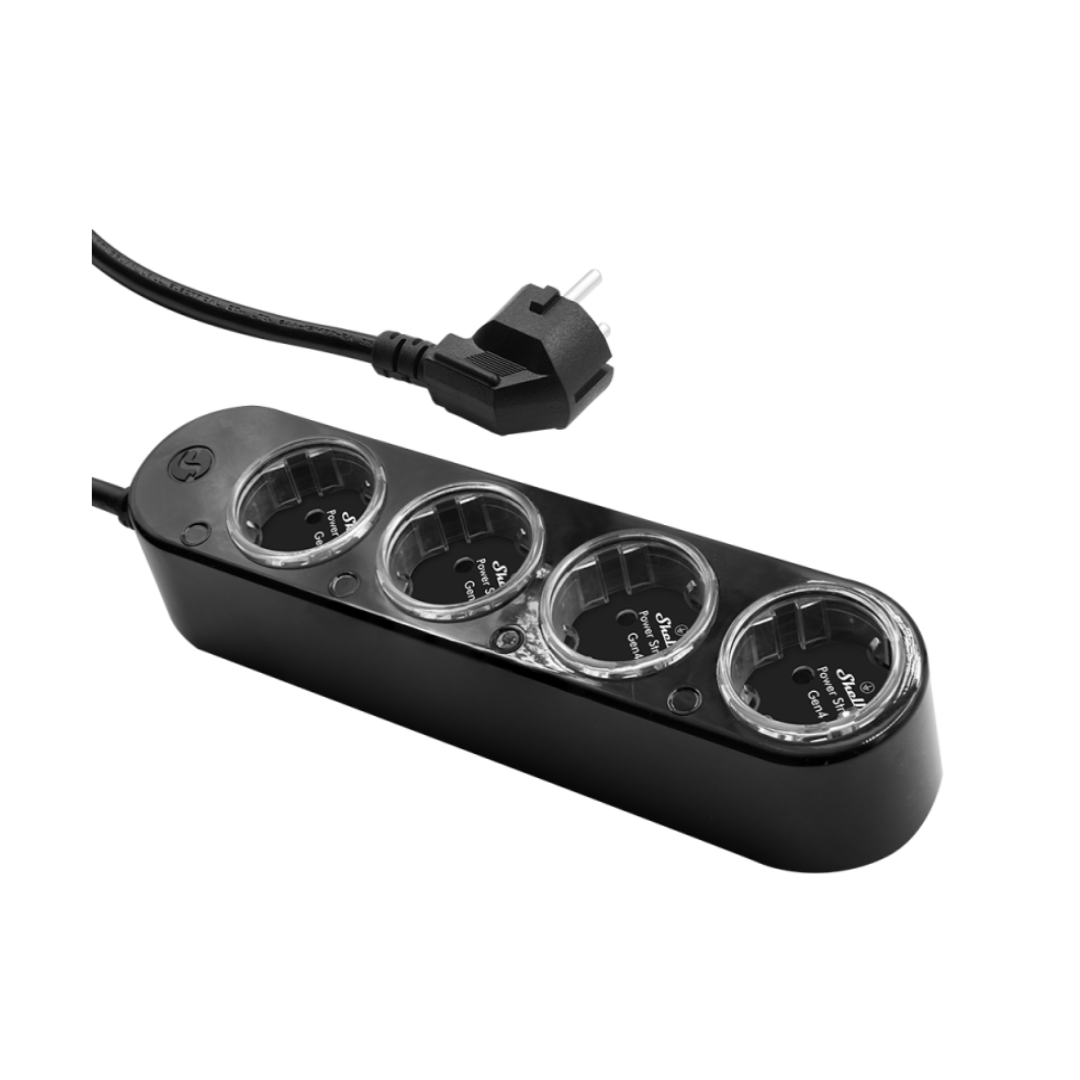 Разклонител ЧЕРЕН 4x2P+E с кабел 1.5 метра / 3×1.5мм2 с мерител Shelly Power Strip 4 Gen4