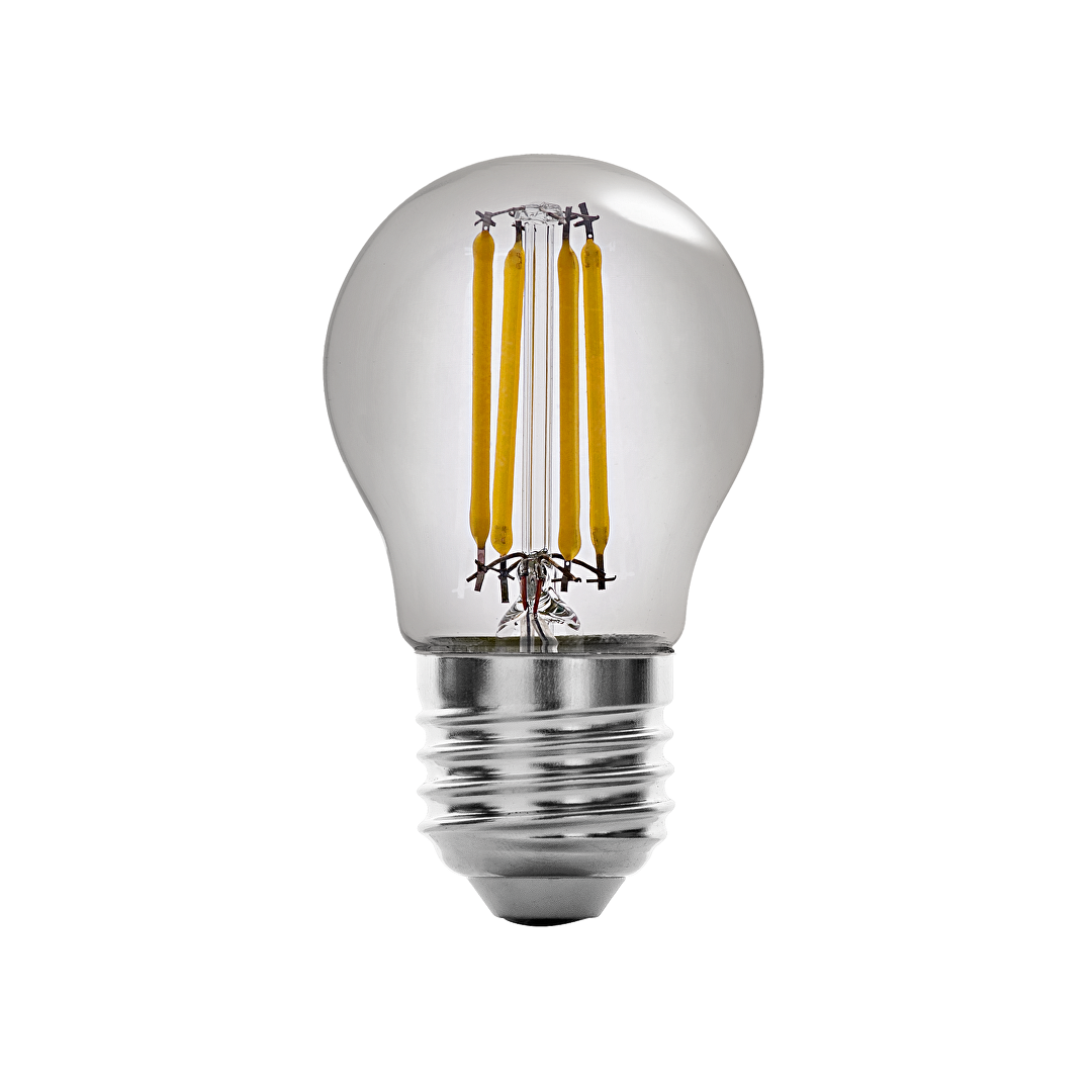 LED filament лампа топка, опушен, G45, 5W, E27, 1800K, 230V AC, амбър