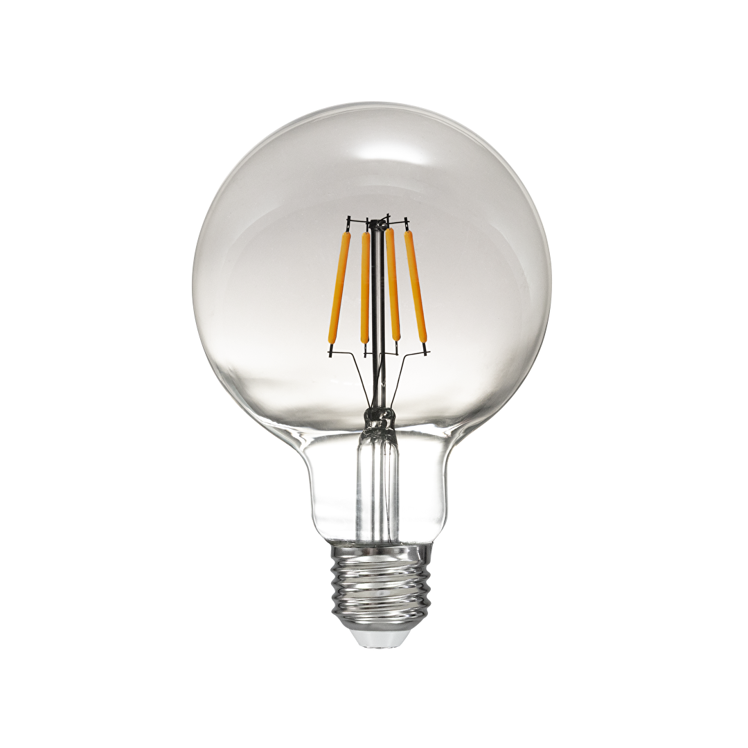 LED filament лампа топка, опушен, G95, 5W, E27, 1800K, 230V AC, амбър
