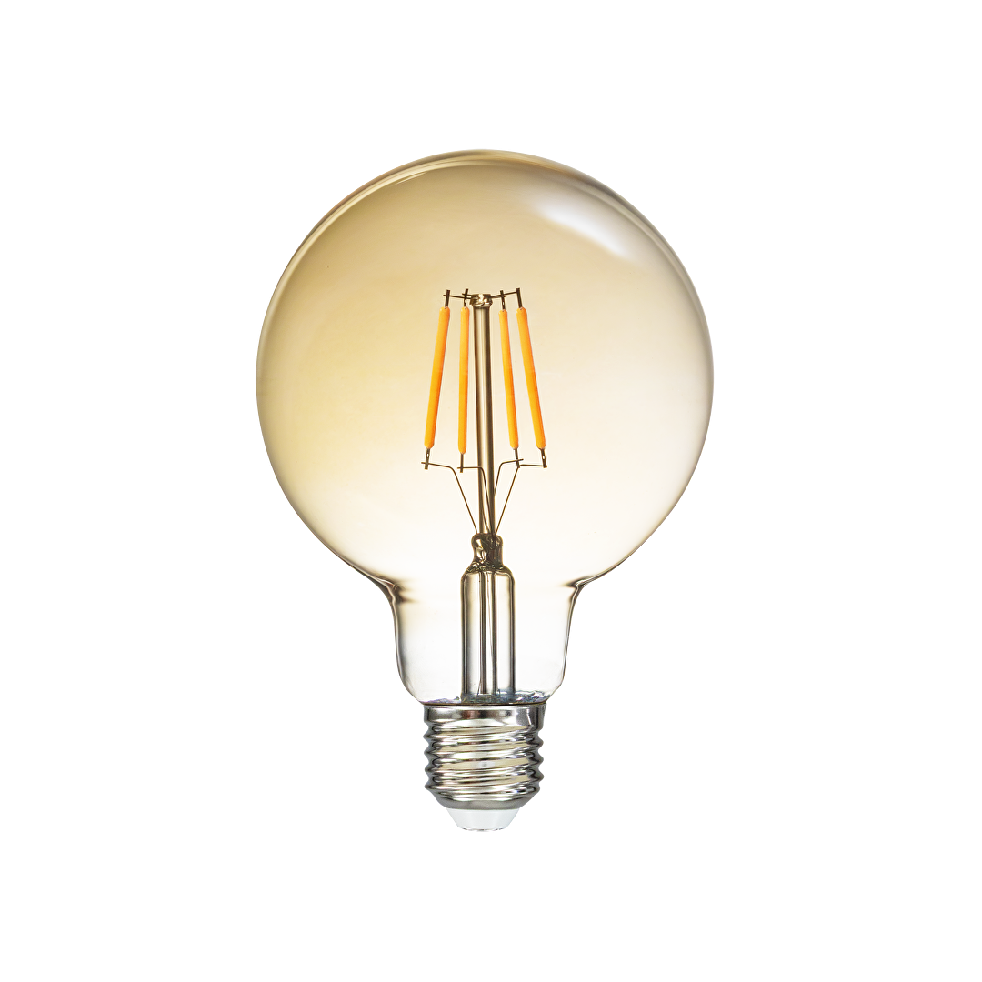 LED filament лампа топка, амбър,G95, 5W, E27, 1800K, 230V AC, амбър