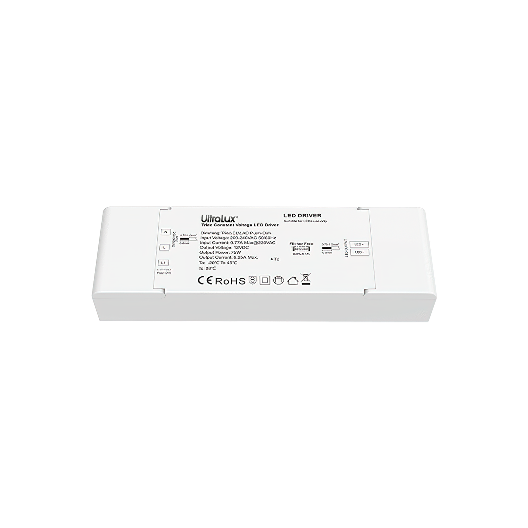 Захранване с фазово димиране TRIAC, 12V DC, 6.25A, 75W
