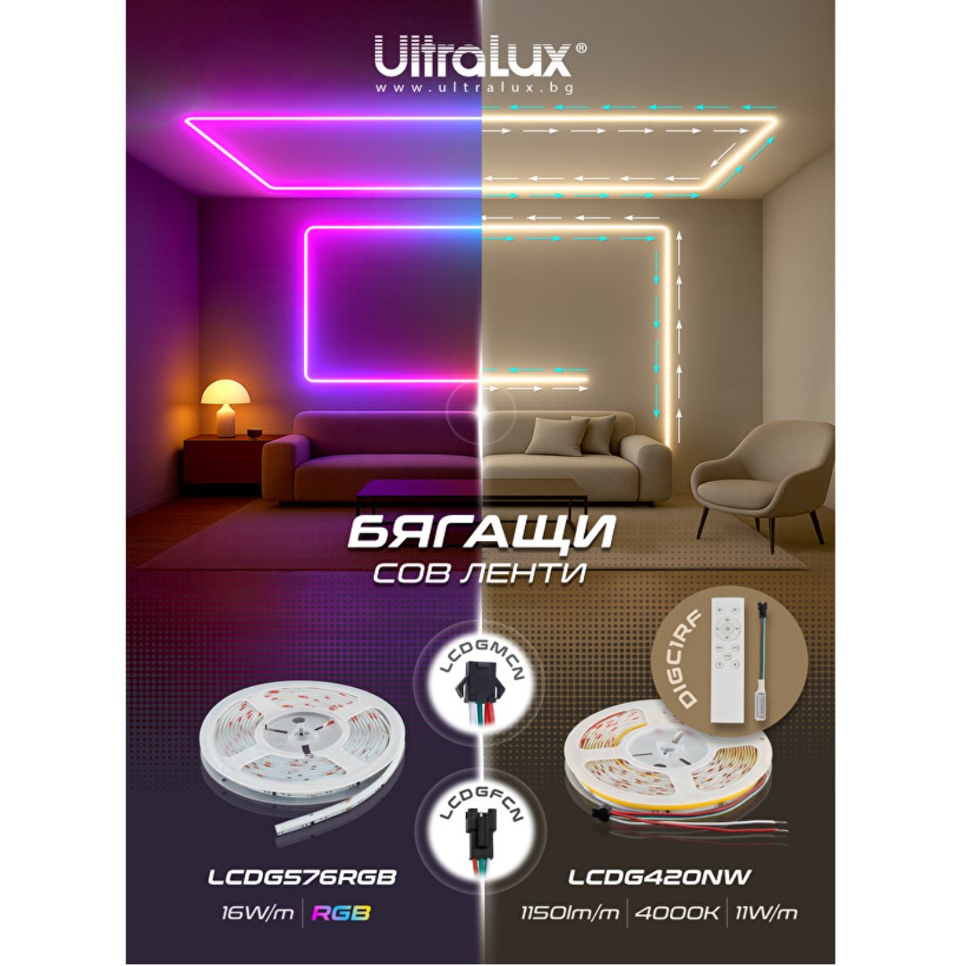 Дигитална RGB LED лента 16W/m, IC WS2811, 24V DC, 16 pixels/m, COB, 5m, IP20