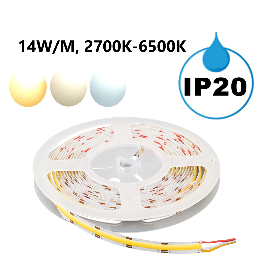 Професионална LED лента 14W/m, 2700K-6500K, 24V DC, COB, 5m, IP20
