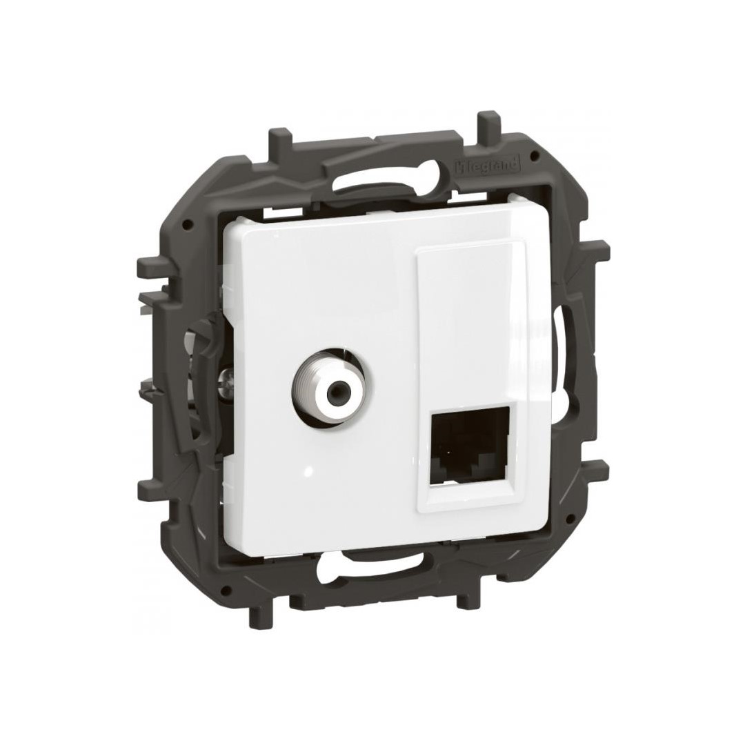 Розетка TV тип F конектор + RJ45 UTP cat.6 цвят Бял Niloe New Legrand