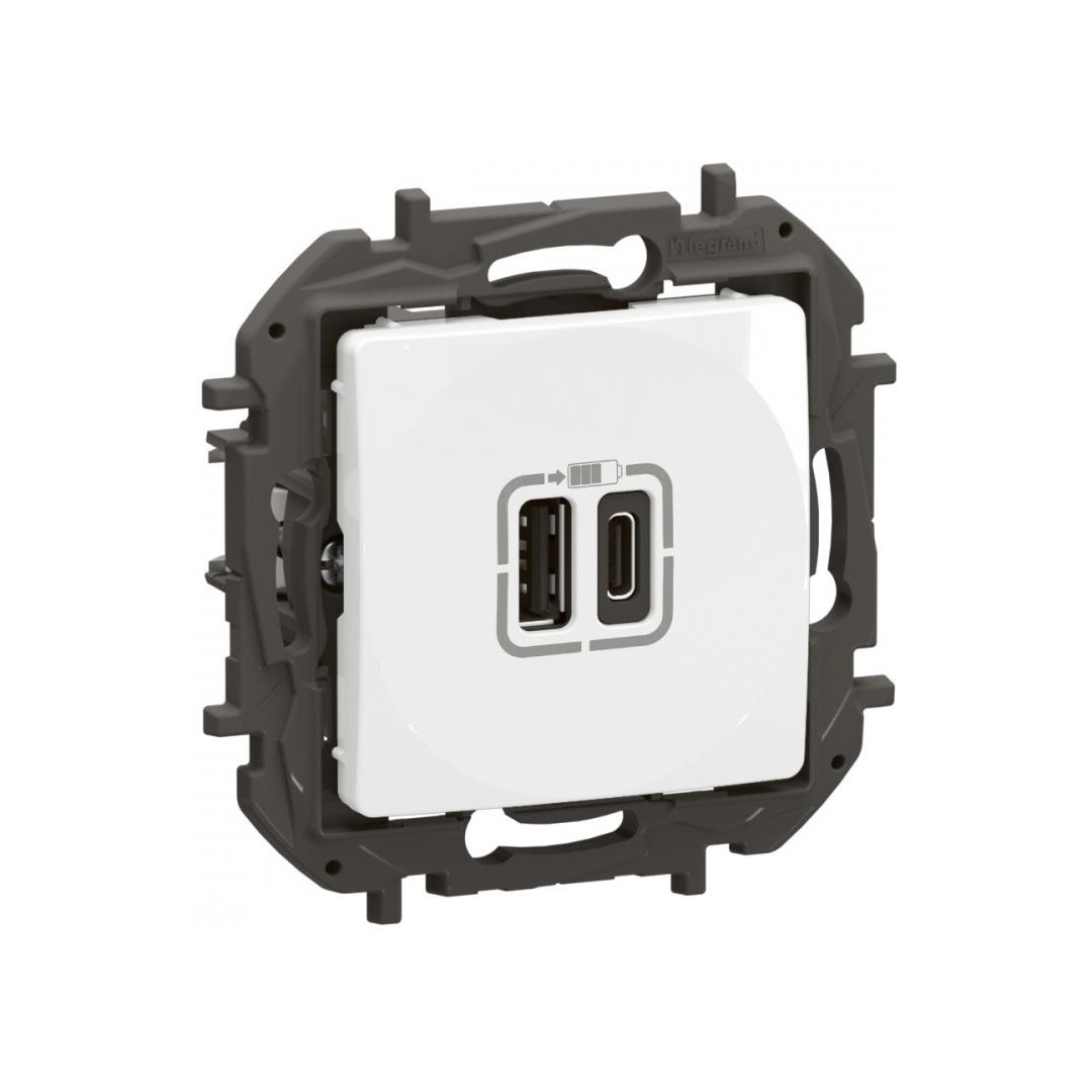 Розетка 2хUSB за зареждане тип A+C 3A 15W цвят Бял Niloe New Legrand