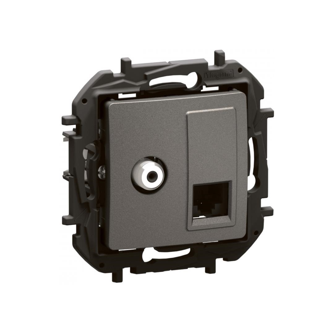 Розетка TV тип F конектор + RJ45 UTP cat.6 цвят Сив Niloe New Legrand
