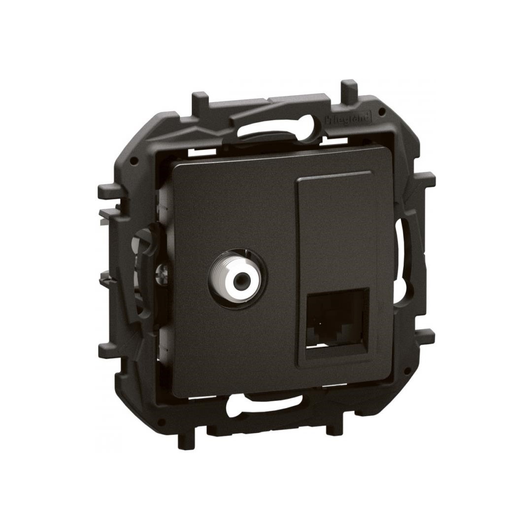 Розетка TV тип F конектор + RJ45 UTP cat.6 цвят Черен Niloe New Legrand