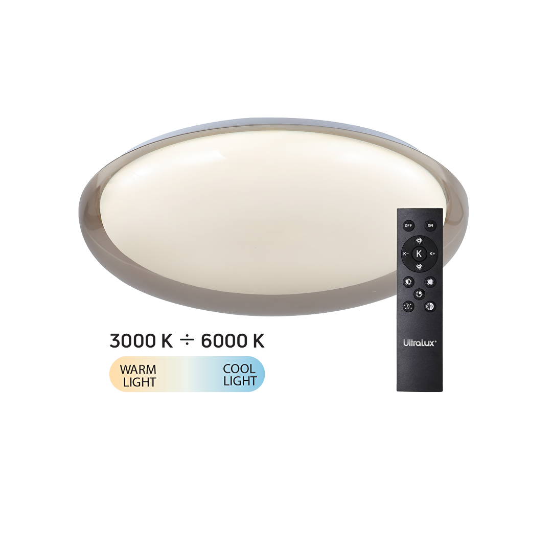 LED димираща ССТ плафониера с дистанционно управление, опушен кварц, max.72W, 3000K-6000К, 220-240V AC, кръг, IP20