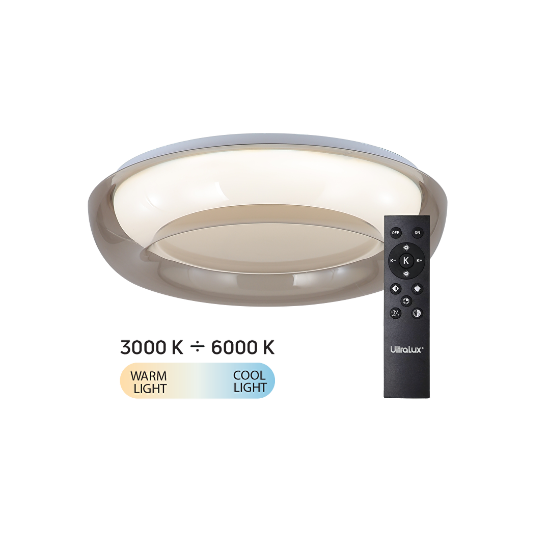 LED димираща ССТ плафониера с дистанционно управление, опушен кварц, max.72W, 3000K-6000К, 220-240V AC, кръг, IP20