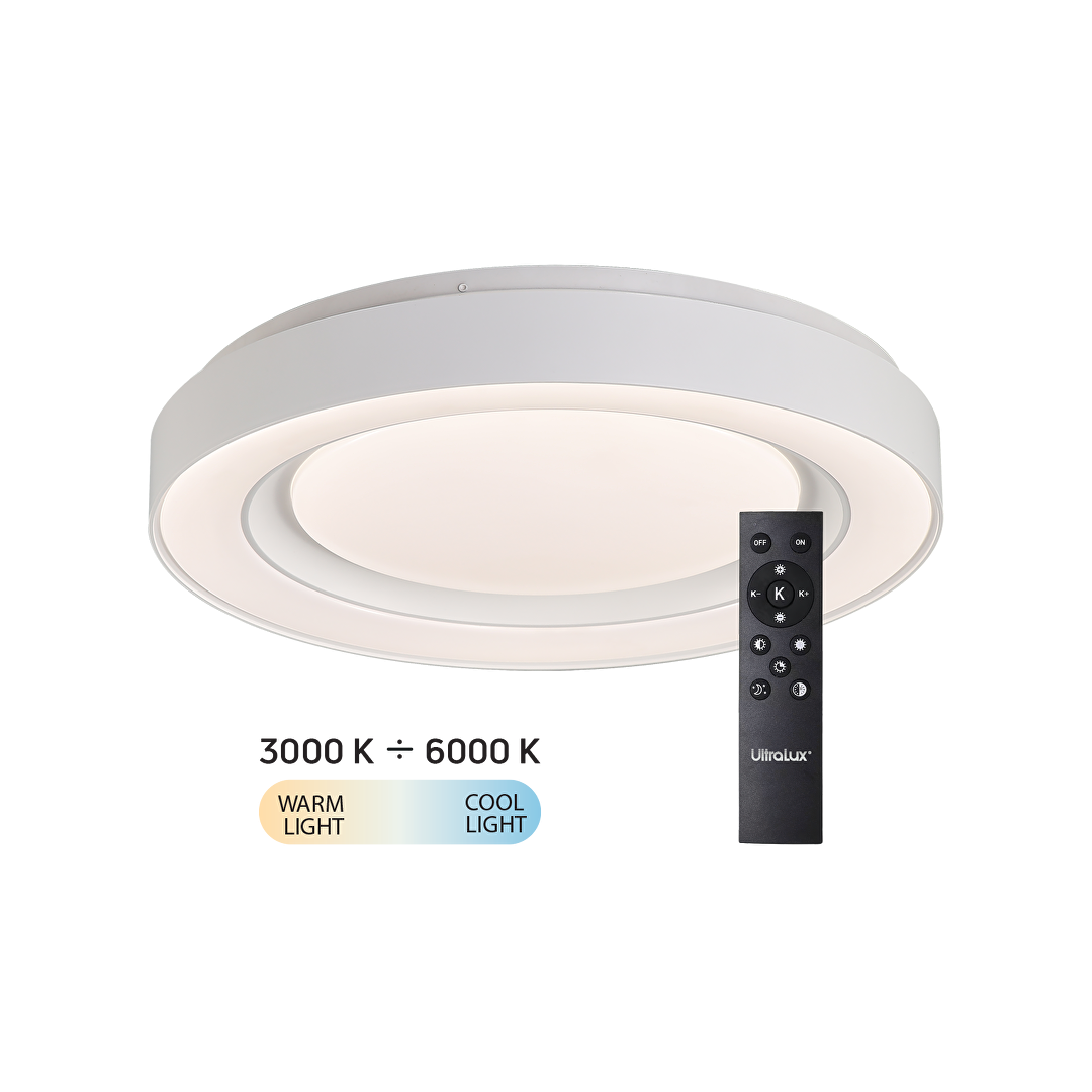 LED димираща ССТ плафониера с дистанционно управление бял, max.72W, 3000K-6000К, 220-240V AC, кръг, IP20