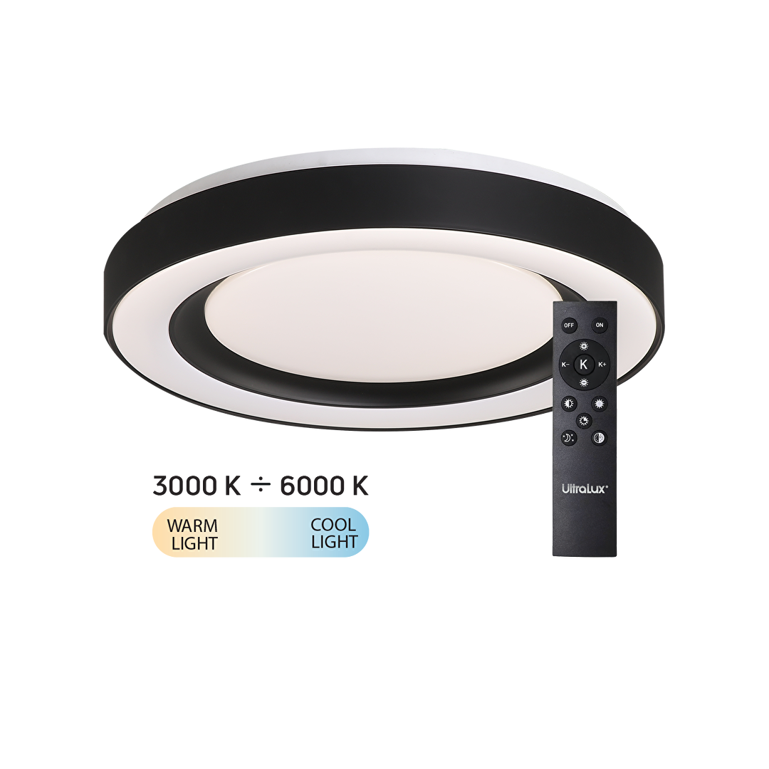 LED димираща ССТ плафониера с дистанционно управление, черен, max.72W, 3000K-6000К, 220-240V AC, кръг, IP20