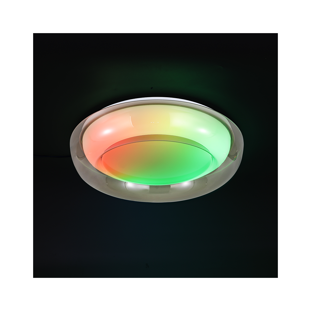 LED димираща ССТ+RGB плафониера с дистанционно управление, опушен кварц, 28W+5W, 3000K-6000К, 220-240V AC, кръг, IP20