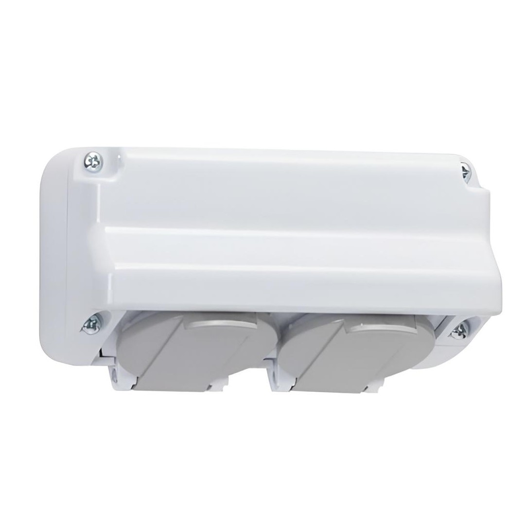 Контакт двоен IP44, 16A, 250V, Бял