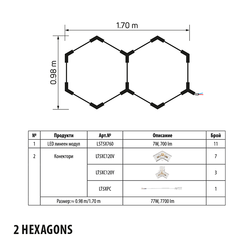 LED модулно линейно тяло 7W, 6000K, 220-240 V AC, 270°, 700lm, IP20